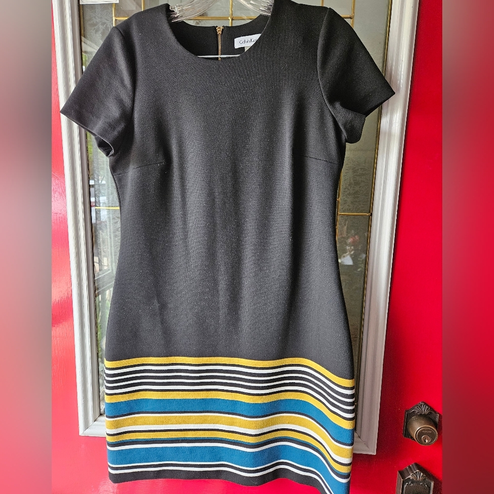 Calvin Klein Black Dress with Striped Hem